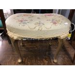 UPHOLSTERED NEEDLEPOINT KIDNEY SHAPED DRESSING STOOL ON CABRIOLE LEGS