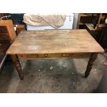 VICTORIAN PINE SCRUB TOP FARMHOUSE STYLE TABLE WITH DRAWER (DOG DAMAGED) (DIMENSIONS-W.151CM,H.