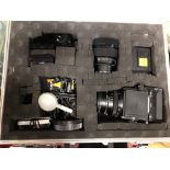 HARD CASE OF ZENA BRONICA CAMERA WITH LENSES, FLASH ATTACHMENTS,