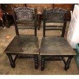 PAIR OF CARVED OAK 17TH CENTURY STYLE CHAIRS
