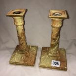 PAIR OF ROYAL WORCESTER BLUSH IVORY SQUAT CANDLESTICKS,