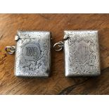 TWO SILVER ENGRAVED VESTA CASES MONOGRAMMED WITH INITIALS DB AND HC