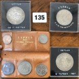 1955 FIRST DECIMAL COINAGE OF CYPRUS SET, 1928 45 PIASTRES COIN,
