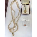 14CT ROLLED GOLD LOCKET ON TRACE CHAIN, PAST TIMES FAUX PEARL TEARDROP NECKLACE,