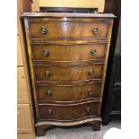 REPRODUCTION MAHOGANY SERPENTINE CHEST OF FIVE DRAWERS ON OGEE BRACKET FEET (DIMENSIONS-W.53CM,H.