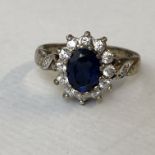 9CT GOLD SAPPHIRE AND CZ CLUSTER DRESS RING SIZE O 4.