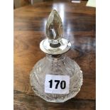 SILVER MOUNTED CUT GLASS SCENT BOTTLE AND STOPPER