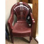 SET OF FOUR AQUARIUS BURGUNDY UPVC PATIO CHAIRS WITH FOUR PADDED CUSHIONS