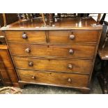 19TH CENTURY MAHOGANY TWO OVER THREE DRAWER CHEST ON BRACKET FEET,