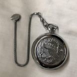 SEKONDA FULL HUNTER CASED POCKET WATCH ON CHAIN