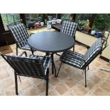 CIRCULAR PATIO TABLE AND FOUR CHAIRS WITH PADDED CUSHIONS