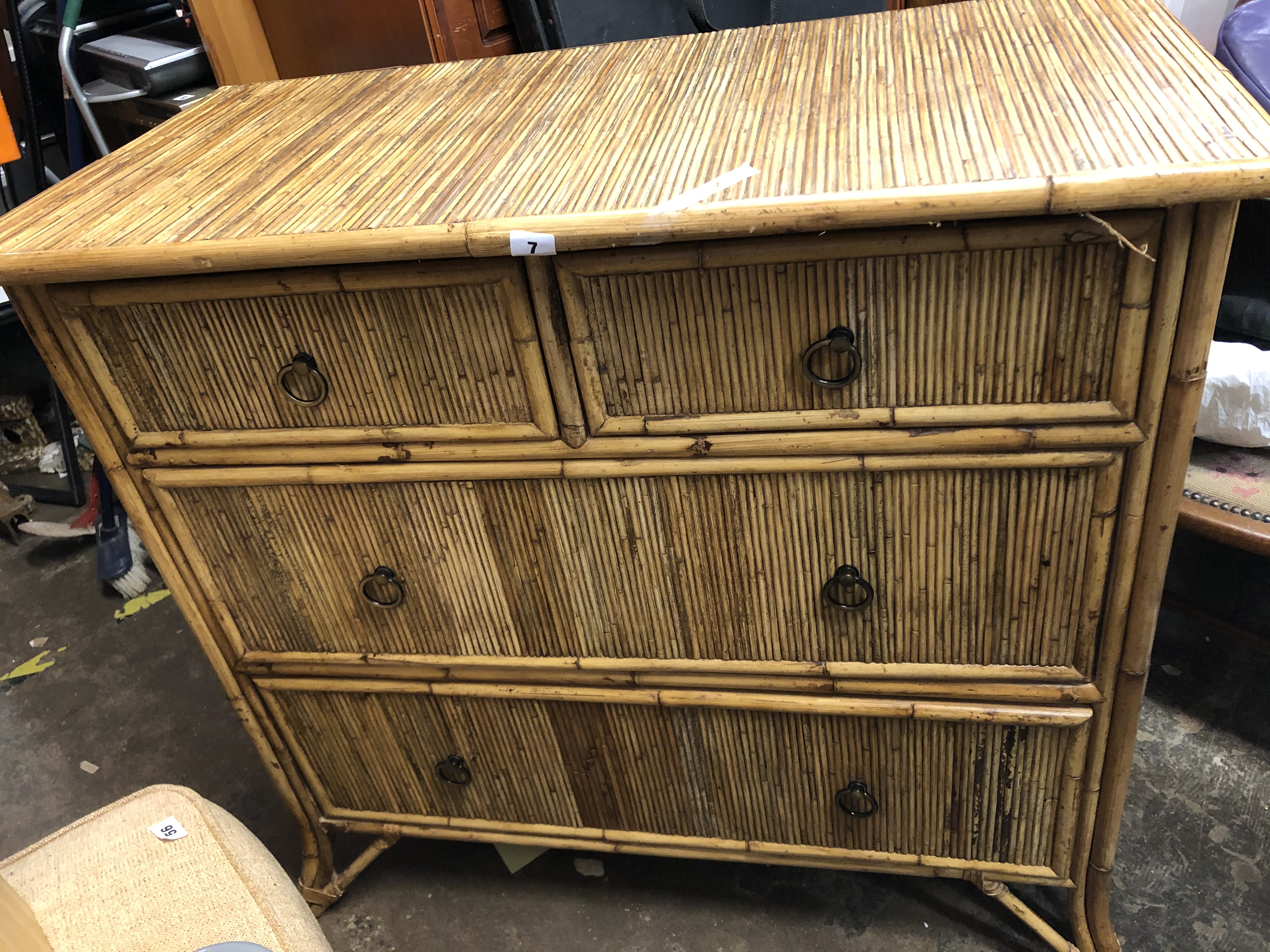 REEDED BAMBOO FRONTED CHEST OF TWO OVER TWO DRAWERS - Image 2 of 8