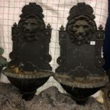 TWO LION MASK CAST IRON WALL MOUNTED WATER FOUNTAINS