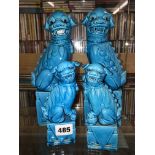 TWO PAIRS OF TURQUOISE GLAZED CHINESE DOGS OF FO - 15CM H AND 25CM RESPECTIVELY