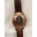 LADIES ROSE METAL LEATHER STRAPPED WRIST WATCH