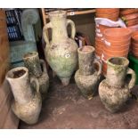 ONE LARGE AND FOUR SMALLER AMPHORA STYLE WATER VESSELS/PLANTERS