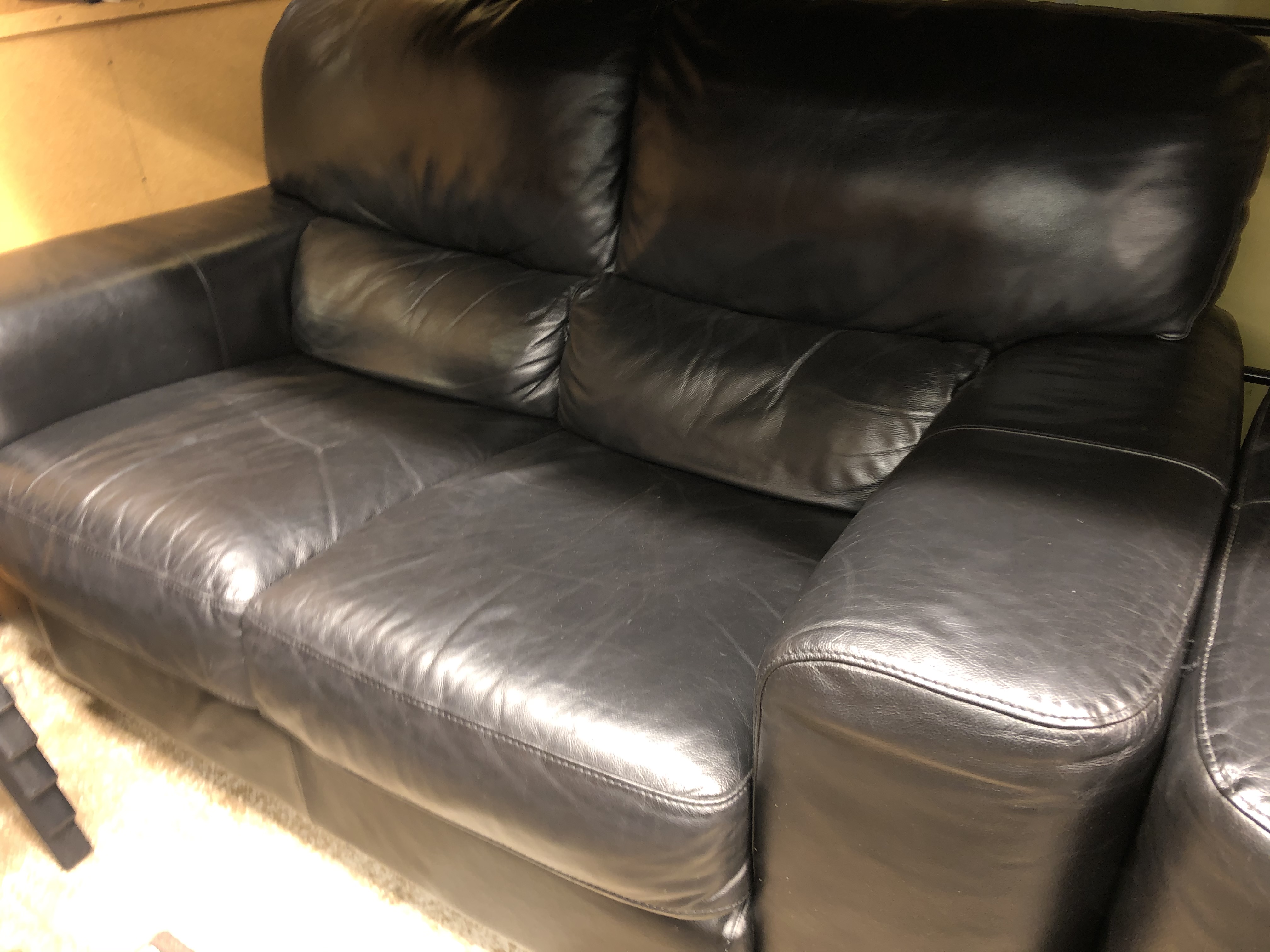 CONTEMPORARY BLACK LEATHER THREE SEATER, - Image 2 of 5
