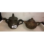 TWO BRONZED METALWARE CHINESE TEAPOTS