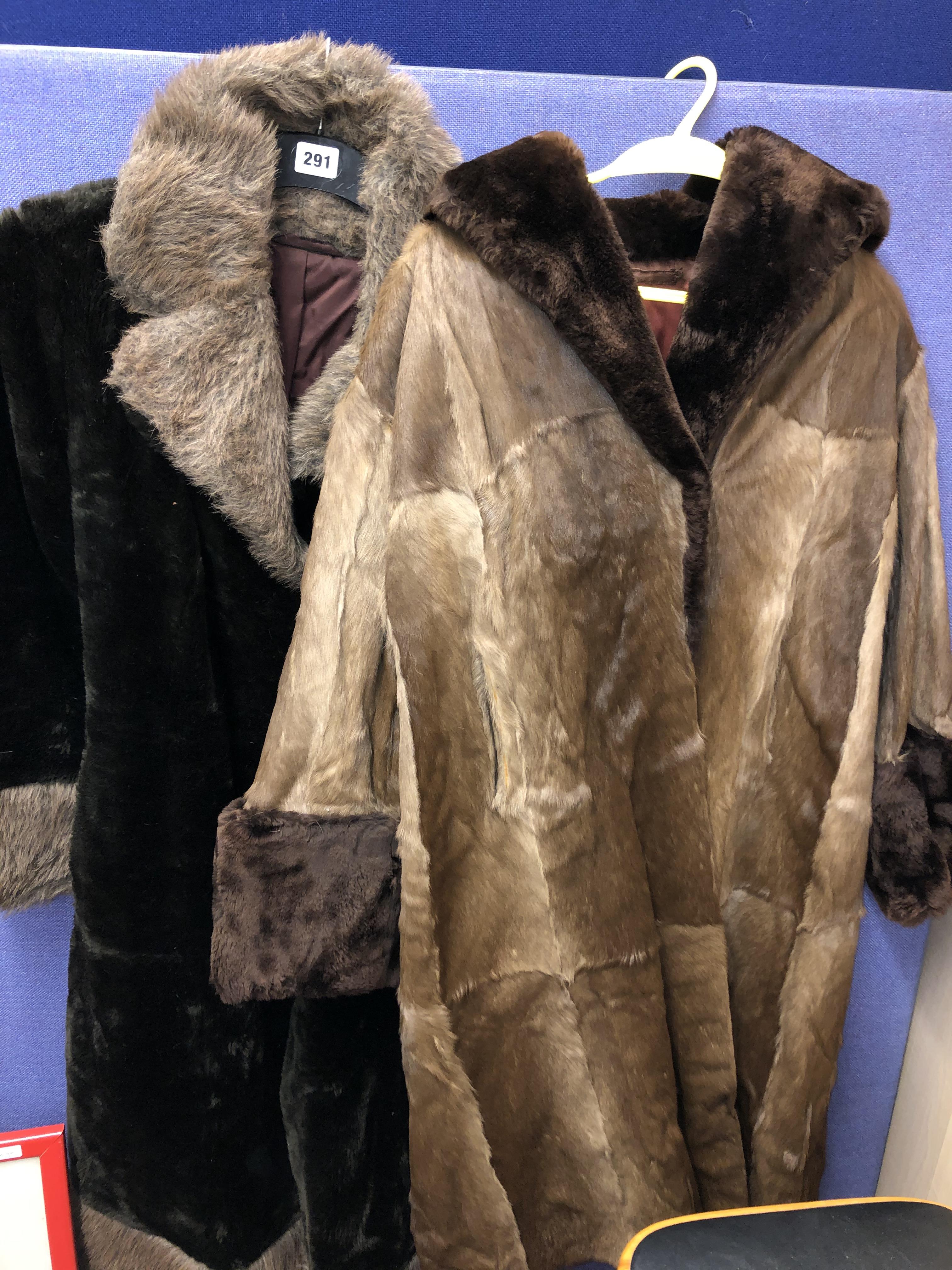 REAL ANIMAL FUR COAT WITH FAUX FUR CUFFS AND A FAUX FUR COAT