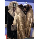 REAL ANIMAL FUR COAT WITH FAUX FUR CUFFS AND A FAUX FUR COAT