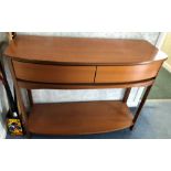 TEAK BOW FRONTED TWO DRAWER SIDE TABLE