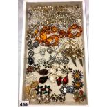 TRAY OF MISCELLANEOUS COSTUME JEWELLERY BEADS, CLIP-ON EARRINGS,