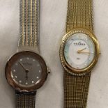 TWO SCAGEN LADIES WRIST WATCHES WITH CZ SET FACES AND BEZELS