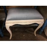 BLUE UPHOLSTERED CREAM PAINTED STOOL