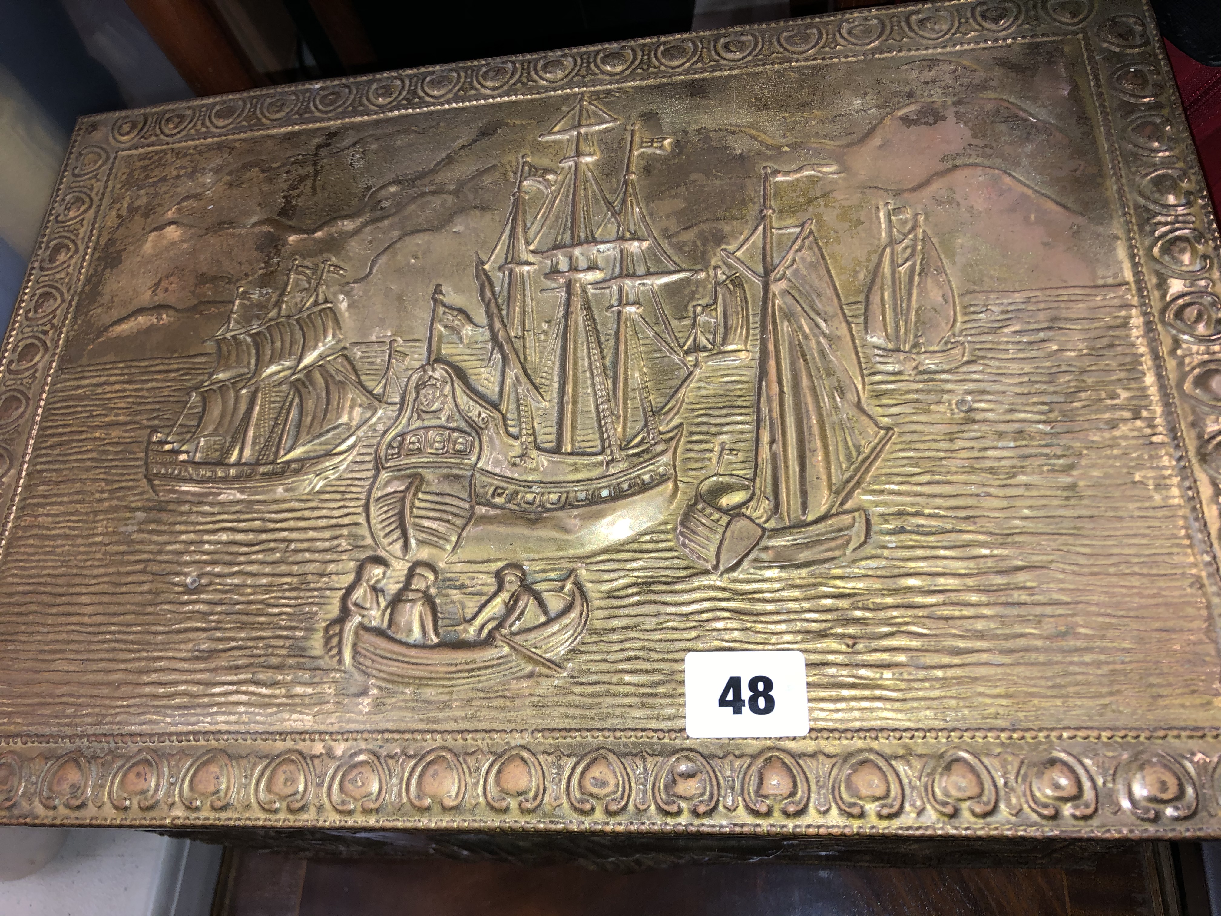 BRASS EMBOSSED COAL BOX - Image 2 of 3