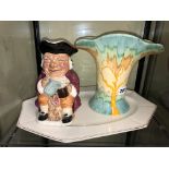 BESWICK No 73 ART DECO VASE AND A POTTERY TOBY JUG