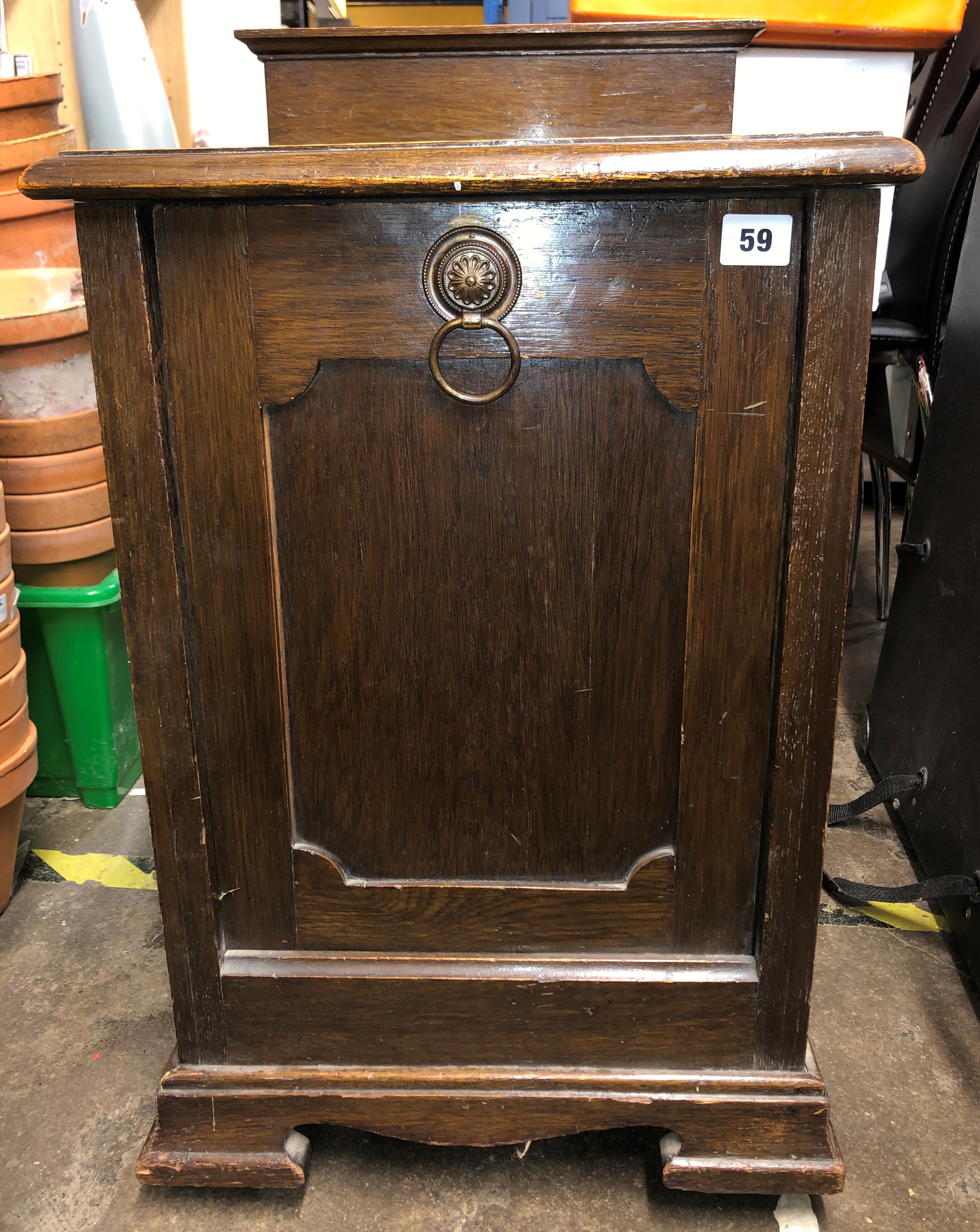 EDWARDIAN OAK CABINET PURDONIUM WITH PULL DOWN FRONT (DIMENSIONS-W.40CM,H.66CM INC CASTORS,D.