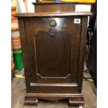 EDWARDIAN OAK CABINET PURDONIUM WITH PULL DOWN FRONT (DIMENSIONS-W.40CM,H.66CM INC CASTORS,D.