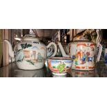 CHINESE GLOBULAR TEAPOT PAINTED WITH FIGURES IN A LANDSCAPE 15CM H APPROX,