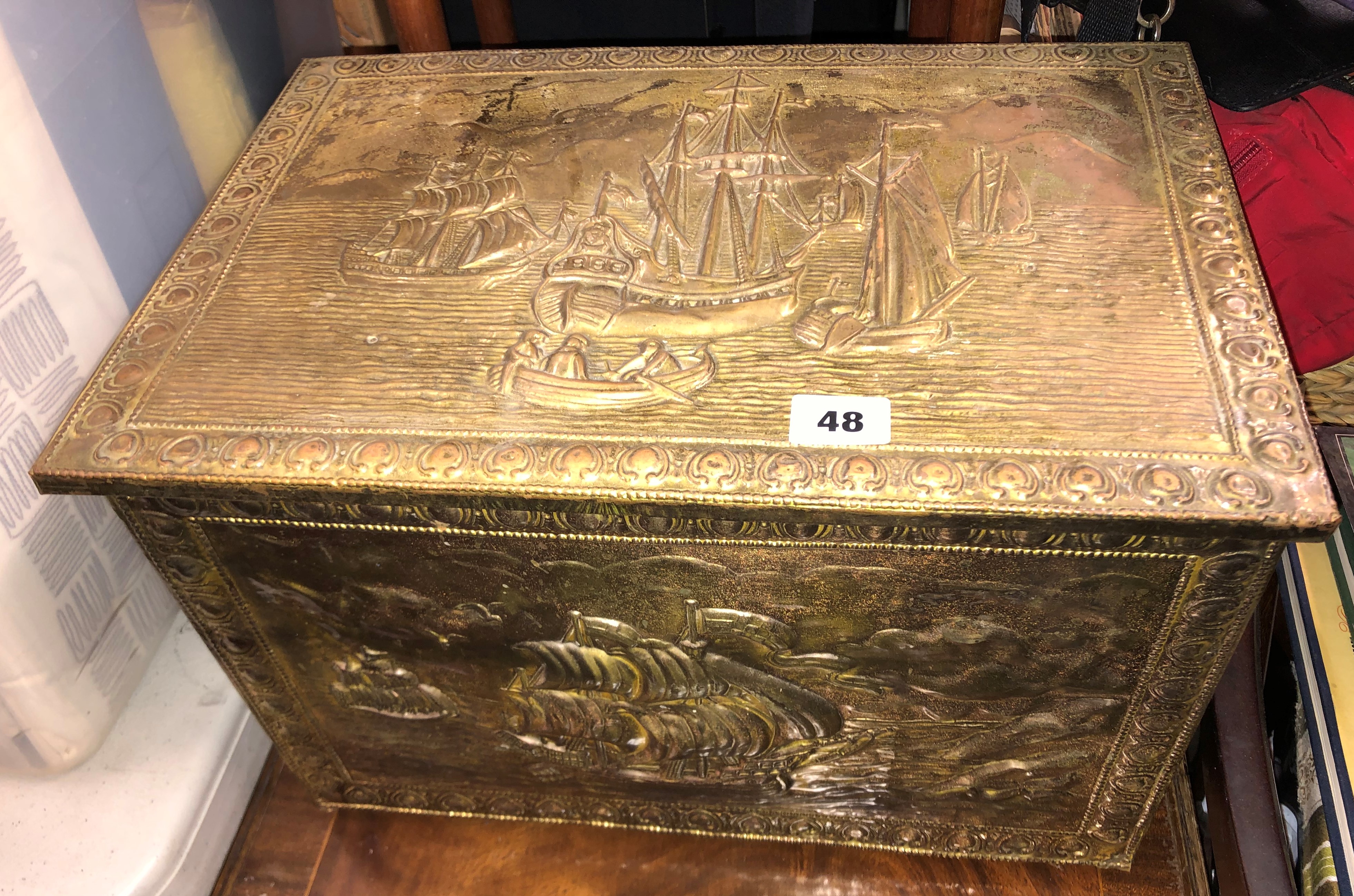 BRASS EMBOSSED COAL BOX