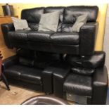 CONTEMPORARY BLACK LEATHER THREE SEATER,