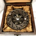 CASED HOLLAND AND WILKINSON CENTREPIN FISHING REEL