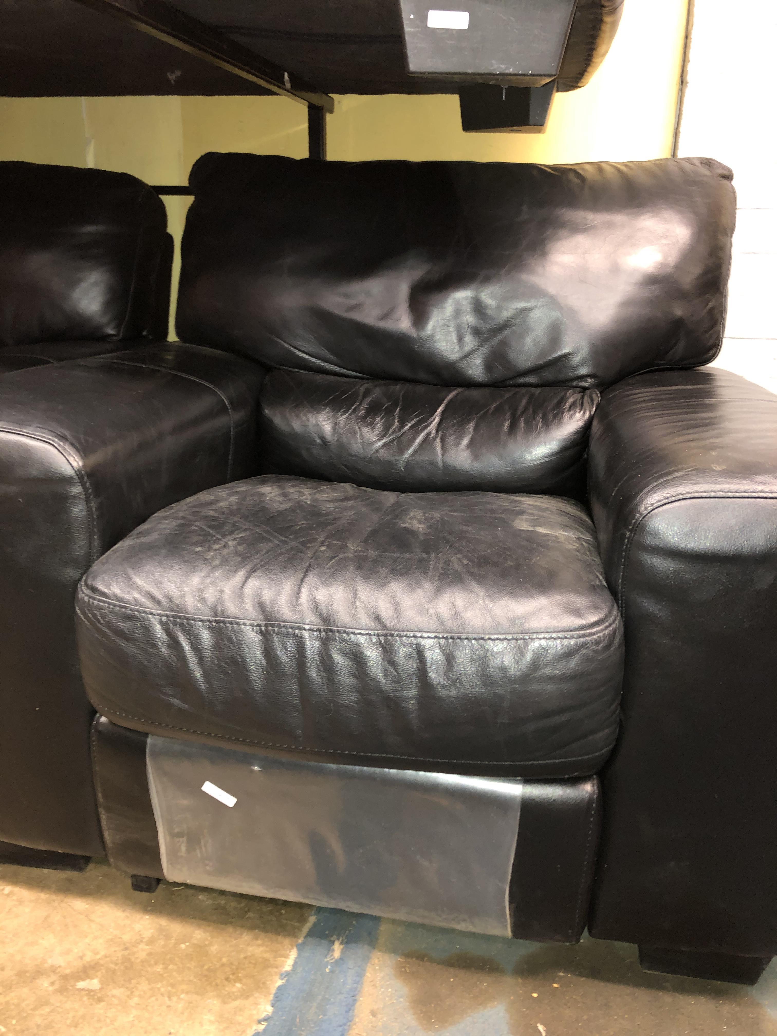 CONTEMPORARY BLACK LEATHER THREE SEATER, - Image 5 of 5