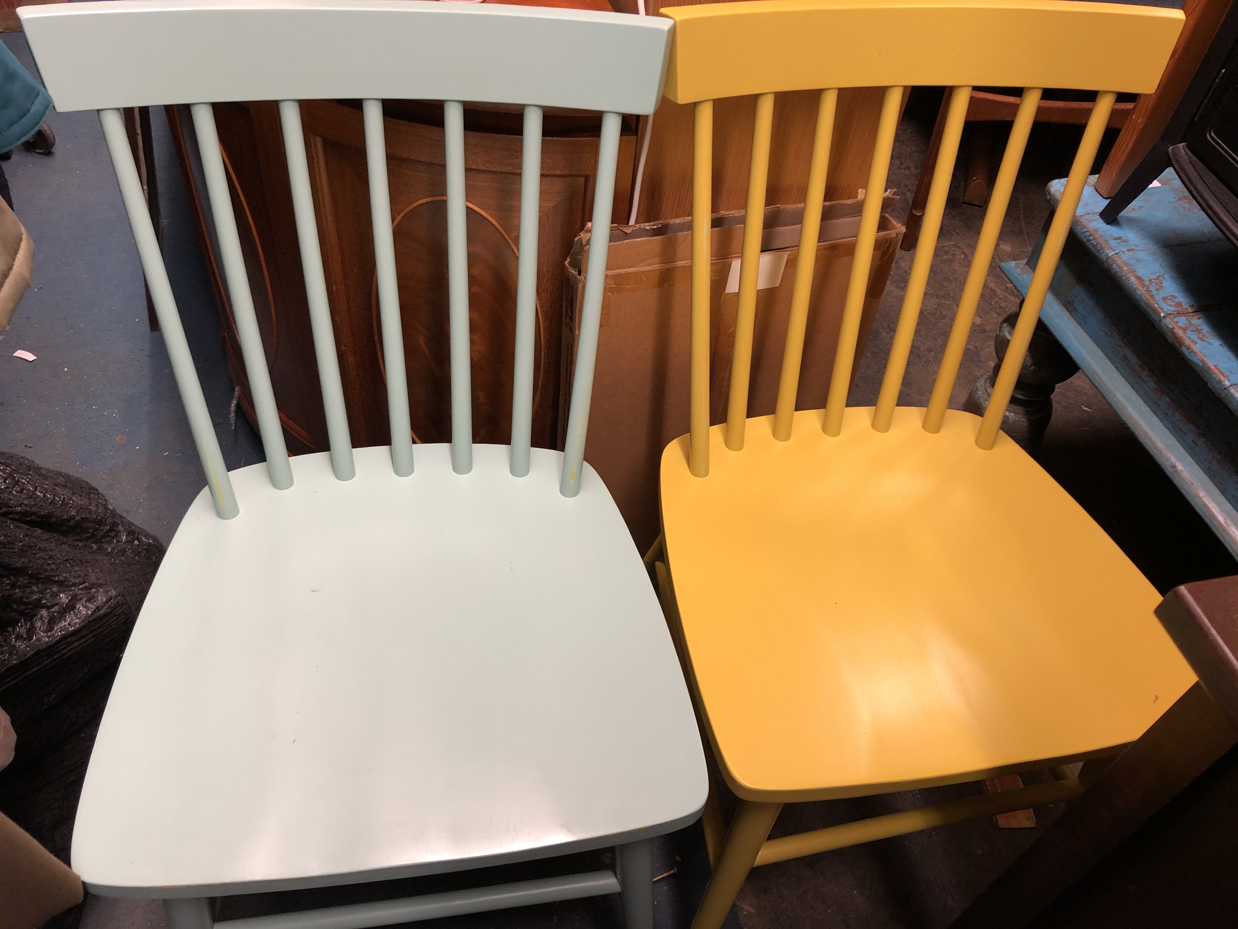 PAIR OF TURQUOISE STICK BACK PAINTED CHAIRS AND PAIR OF MUSTARD PAINTED CHAIRS - Image 2 of 2