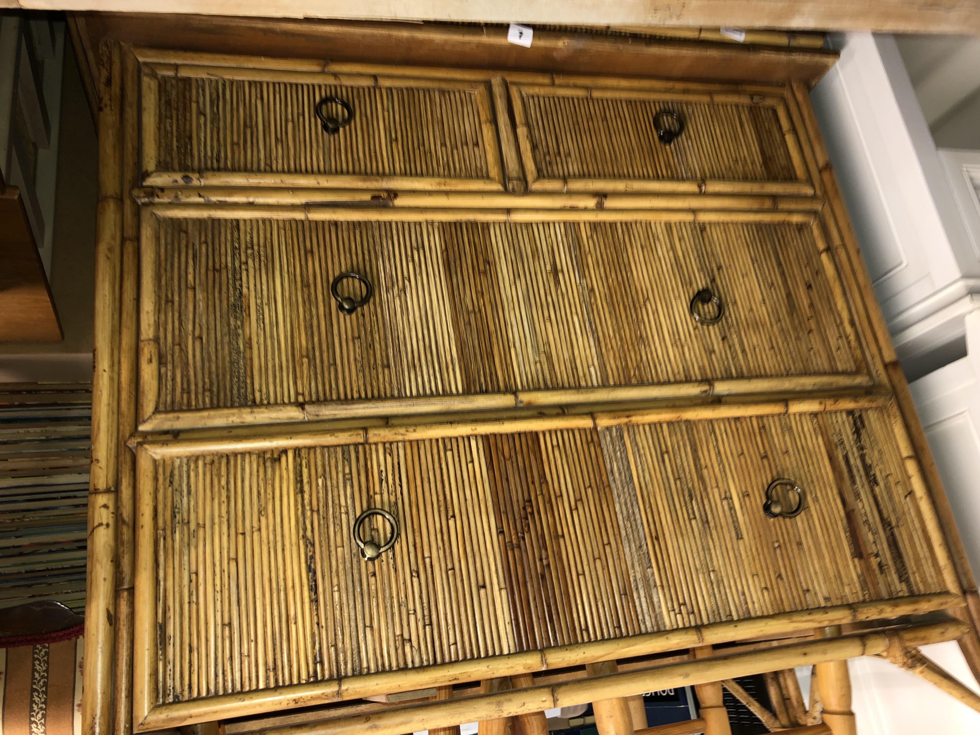 REEDED BAMBOO FRONTED CHEST OF TWO OVER TWO DRAWERS