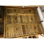 REEDED BAMBOO FRONTED CHEST OF TWO OVER TWO DRAWERS