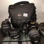 NYLON CARRY CASE CONTAINING A SONY AX57 DIGITAL CAMERA WITH TWO SONY LENSES, FILTERS,