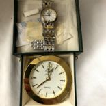 BOXED LADIES BEVERLY HILLS POLO CLUB QUARTZ WRIST WATCH AND A QUARTZ EASEL BACK TRAVELLING CLOCK