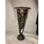 LONDON SILVER EMBOSSED TRUMPET SPILL VASE 6.9OZ APPROX WITH A LOADED BASE 16.