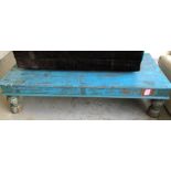 LIGHT BLUE PAINTED INDIAN STYLE LONG TABLE ON TURNED LEGS