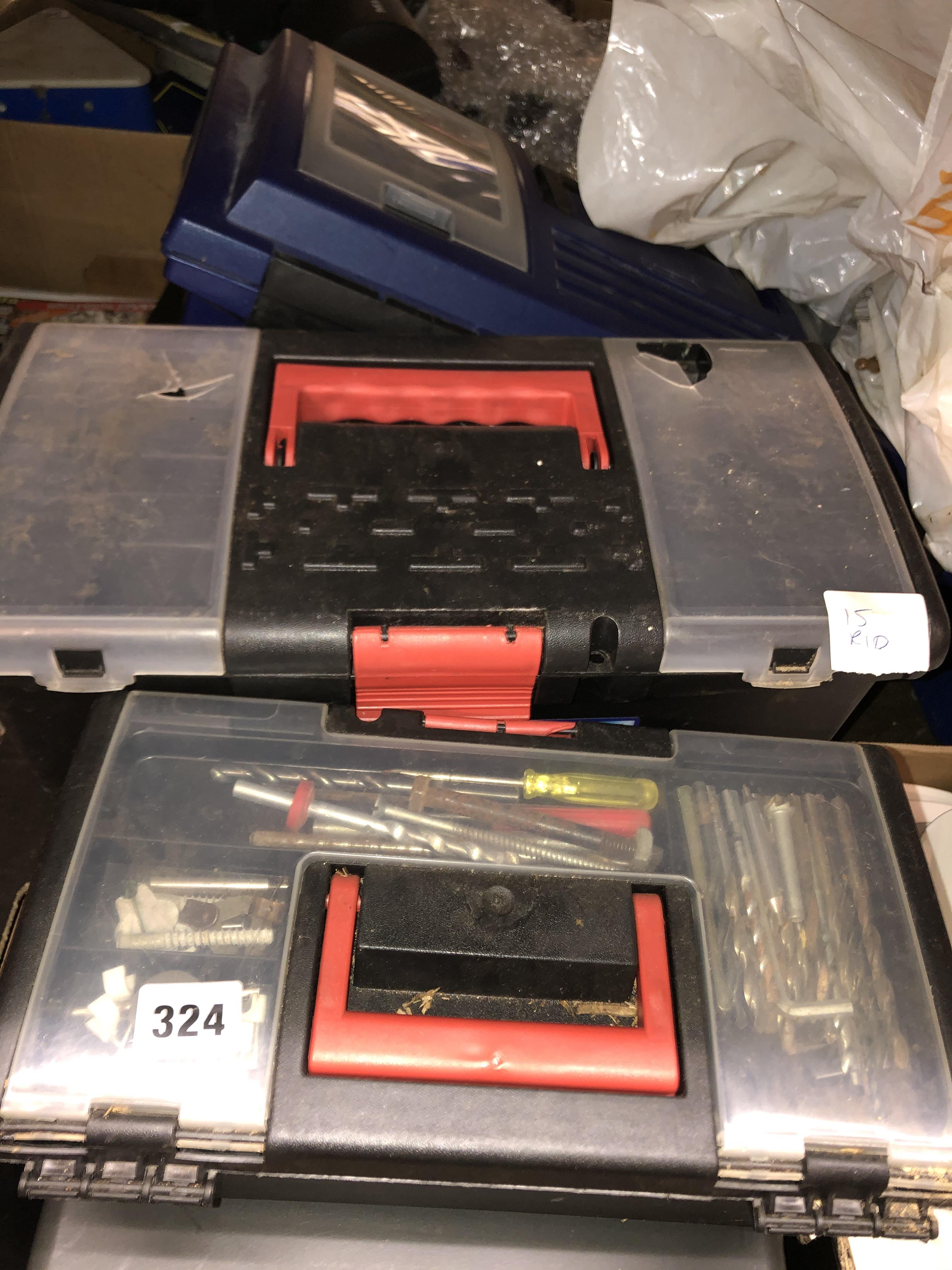 THREE TOOLBOXES AND CONTENTS, DRILL BITS, SCREWDRIVERS,