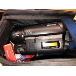 SONY HANDY CAM VISION WITH VIDEO TAPE AND TRAVEL BAG