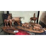 TYROLEAN CARVED OXEN AND CART GROUP,