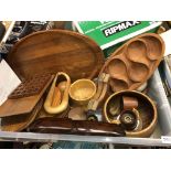 LARGE BOX OF ASSORTED WOODEN BOWLS AND CARVED TREEN