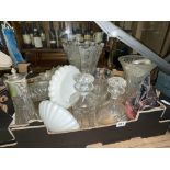 BOX OF CUT GLASS DECANTERS,
