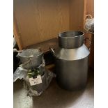 SELECTION OF GALVANIZED SET OF THREE PLANTERS AND A GALVANIZED MILK CHURN PLANTER